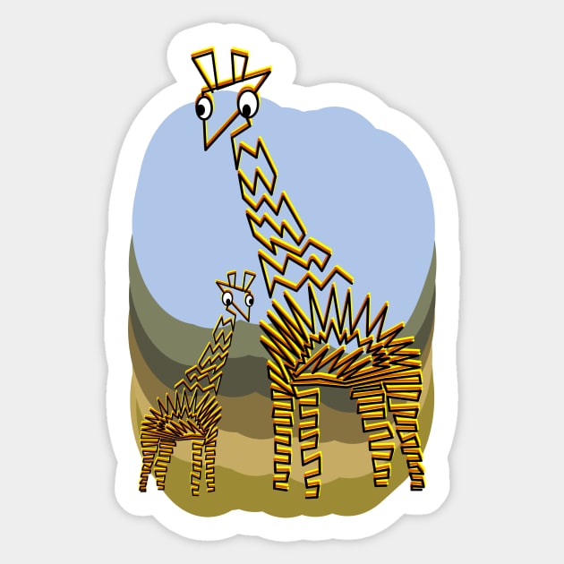 Giraffe and Calf Sticker by Shrenk